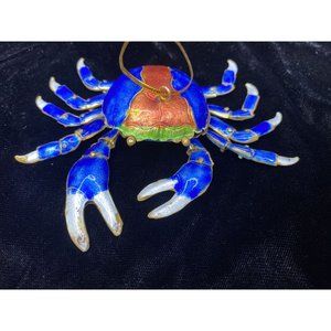 Cloisonne Like Blue Crab Metal Christmas Holiday Tree Ornament Vibrant Blue Arti